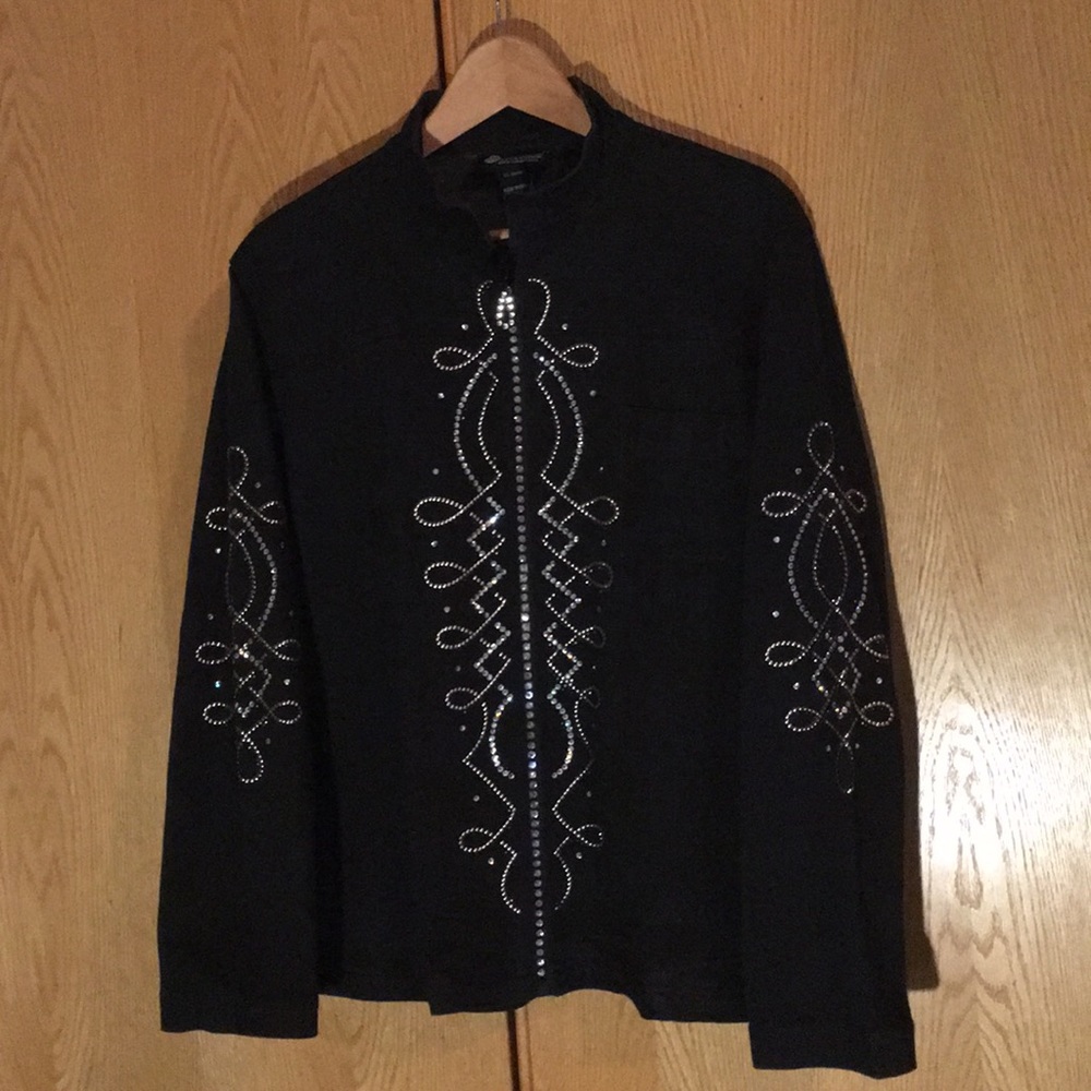 Christine Alexander embellished zip up blk denim